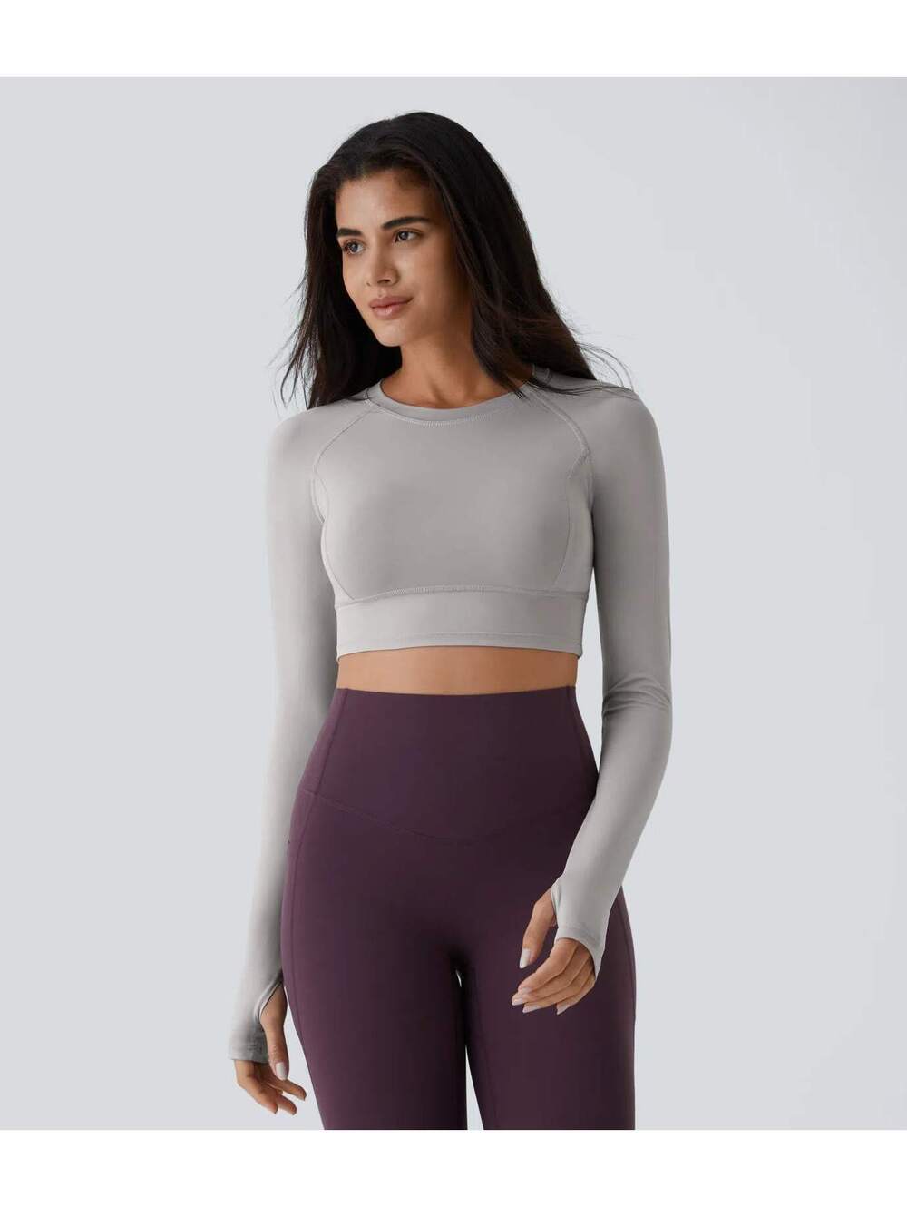 Halara Solid Thumb Hole Cropped Yoga Sports Top Gray Size Medium